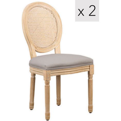 Nordlys – Lot de 2 chaises classiques salle à manger – Cannage rotin – Structure en hévéa – Assise en tissu haute résilience – Confort optimal