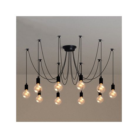 10-flammig Pendelleuchte Vintage DIY Kreativ Hängelampe E27 Spinne Kronleuchter für Schlafzimmer Wohnzimmer Esszimmer -1.5M Kabel,Schwarz (Ohne Birne)