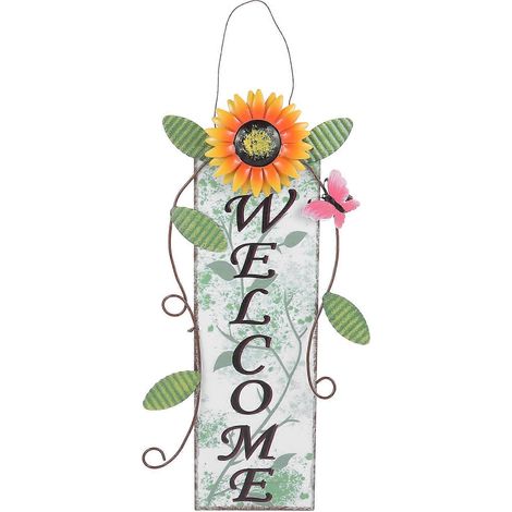 Panneau de bienvenue tournesol, décoration murale de jardin en fer forgé, pour porte d'entrée (1/5)