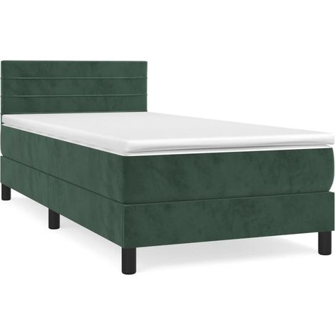 Sommier à lattes de lit avec matelas Vert foncé 90x190 (1/5)
