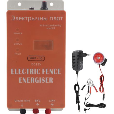 Clôture électrique 10 km, contrôleur haute tension impulsion, hôte pour élevage bétail, prise UE 100-240V (1/5)