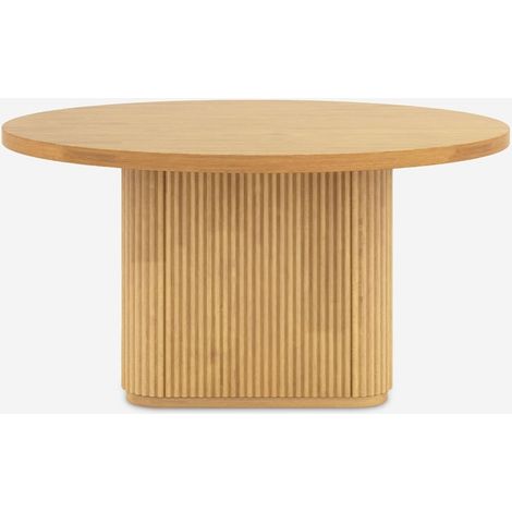 Runder schwarzer Holzcouchtisch 80x45cm gerillt Vaik - Natur