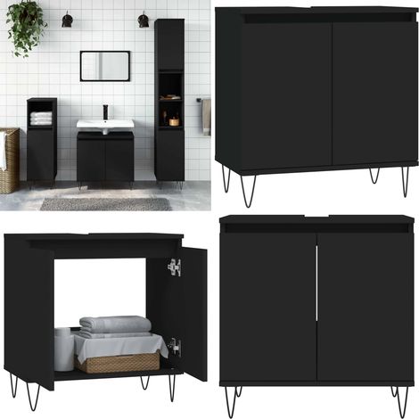 Armario de baño madera de ingeniería negro 58x33x60 cm - Armario de baño negro - Armario de baño madera