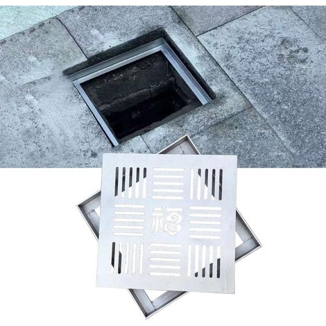 Grille de drainage carrée lot de 1 en acier inoxydable 304 20 x 20 cm avec cadre pour évacuation extérieure (1/4)