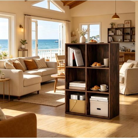Libreria a cubi a 6 vani in legno ingegnerizzato E1 marrone rustico 59,6 x 89 x 29 cm OKWISH (1/5)
