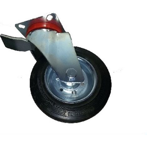 RUOTA GIREVOLE AVO 80 BIS 140 x 37,5 mm CON RIVESTIMENTO IN GOMMA PIENA E FRENO (1/2)