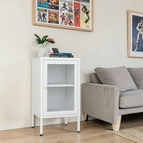 Petit meuble de rangement en métal blanc 1 porte vitrée ODENSE