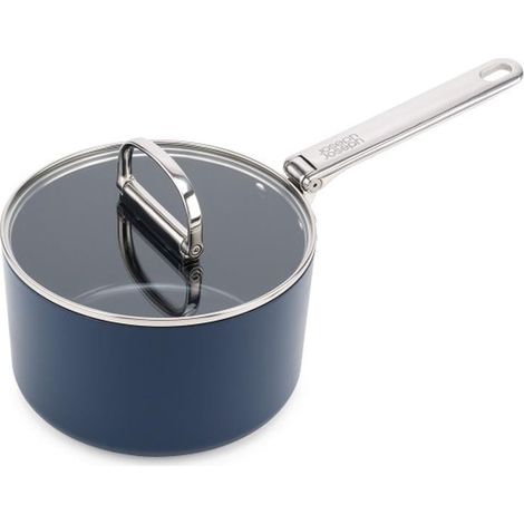 Sartén antiadherente Joseph Joseph Space de 23 cm (5.4 qt), mango plegable de acero inoxidable, apta para inducción, horno hasta 232°C, fácil almacenamiento.