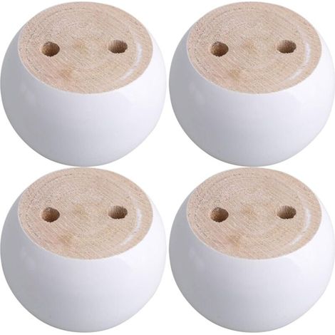 Jeu de 4 pieds de meuble ronds en eucalyptus blanc 8 x 8 x 5 cm Pouvant supporter un poids d'environ 100 kg (1/5)