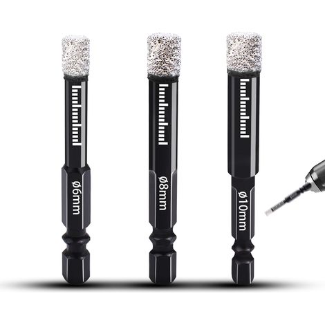 Foret Diamant 6mm 8mm 10mm Forets Mèches Diamant avec Tige Hexagonale pour Céramique Granit Verre Porcelaine Carrelage Meuleuses D'angle Et Perceuses à Main (1/5)