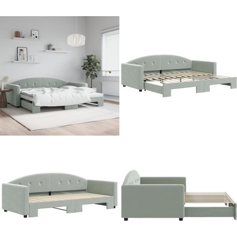 Tagesbett Ausziehbar Hellgrau 90x200 cm Samt - Schlafsofa - Couchbett - Gästebett - Tagesbett - Ausziehbarer Betrahmen - Home & Living (1/5)