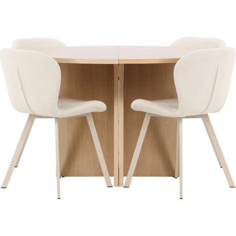 Strada Essgruppe Ausziehtisch Ø120cm, 170cm und 4 Stühle whitewash, beige.