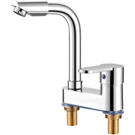 Mitigeur de lavabo 2 trous eau chaude et froide mitigeur 2 en 1 avec boyau (1/4)