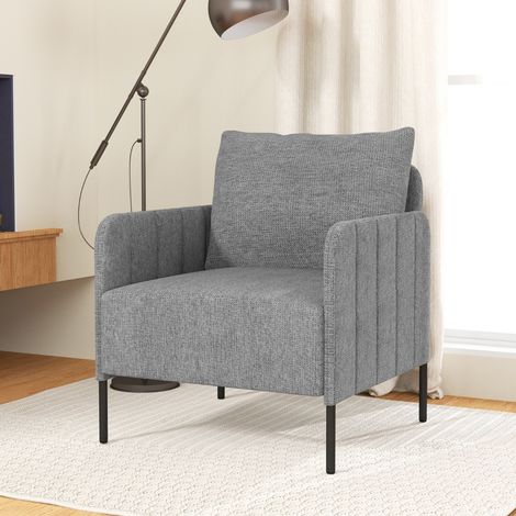 Fauteuil d'Accent Canapé Simple en Chenille avec Coussin Profondeur de 75 CM Chaise de Salon avec Pieds Réglables Gris (1/3)