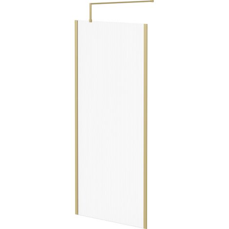 Colore 8mm Fluted Glass Brushed Brass 1850mm x 900mm Walk In Shower Screen including Wall Channel with End Profile and Support Bar (1/5)