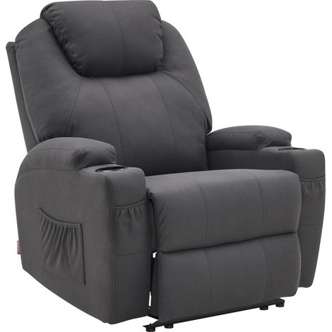 M MCombo Elektrisch Relaxsessel Massagesessel Fernsehsessel Liegefunktion Vibration Heizung 7061 neues Modell (Dunkelgrau-Mikrofaser)