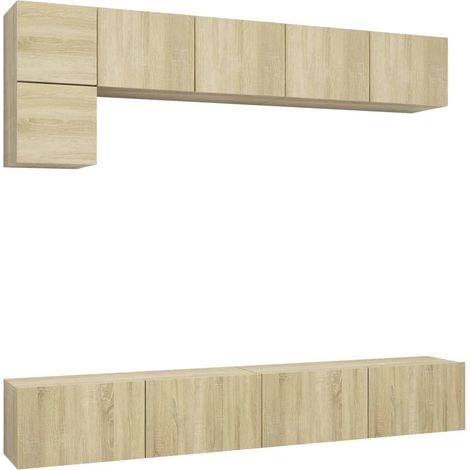 Ensemble de meubles armoire buffet TV télévision salon chambre séjour 5 pièces chêne sonoma bois d'ingénierie brun