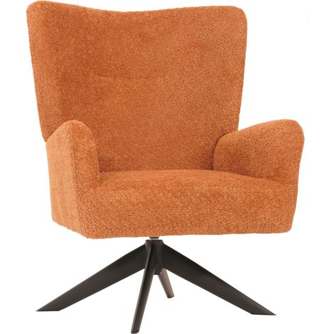 [JAMAIS UTILISÉ] Fauteuil lounge HHG-916, fauteuil cocktail fauteuil rembourré fauteuil relax, pivotant, tissu/textile chenille métal, terracotta