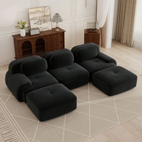 Canapé d'angle modulable, canapé 3 places, canapé portable compressible, tissu en velours côtelé, rembourrage en mousse haute densité 32D, aucun assemblage requis, aucun cadre nécessaire