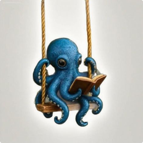 Ornement Octopus - Figurine Octopus Assis Sur Balançoire Avec Livre - Décoration Arbre De Noël Thème Marin - 3 Pouces - 1 Pièce (1/3)