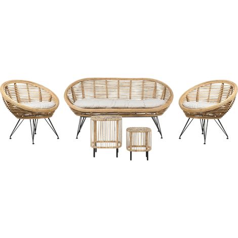 Garden Lounge Set with Table 4 Seater MARATEA/CESENATICO Rattan Natural