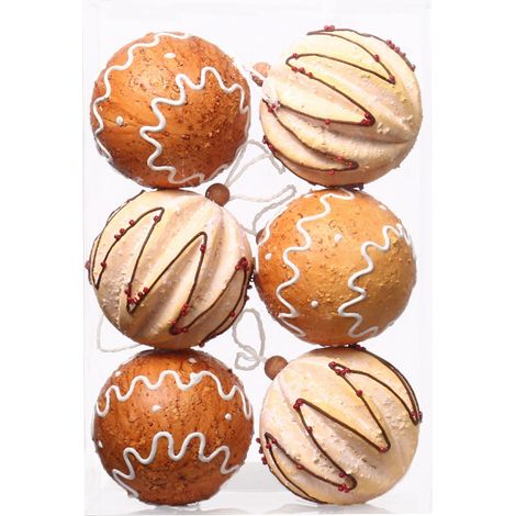 Boule De Noël En Mousse - 8 Cm - Motif Homme En Pain D Épices - Décoration Pour Arbre De Noël - Lot De 6 (1/5)