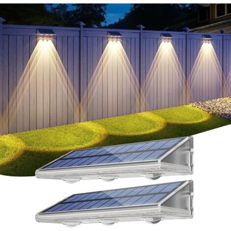 Lampe Solaire Exterieur Applique, LED lumiere Murale Jardin 2000mAh- IP67 Étanche Avec 3000K/6500K/4500K-Applique Solaire Extérieure Pour Clôture Patio Terrasse Lot De 2 (1/5)