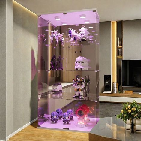 Glasvitrine mit LED, 4 Regalen, Präsentationsschrank für das Wohnzimmer, Vitrine für Sammlungen, 163 x 80 x 36cm, Weiß (1/5)