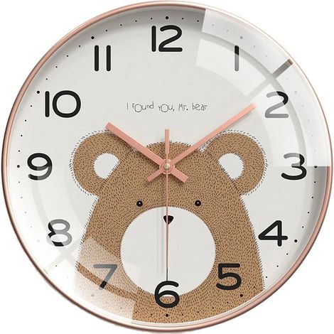 Horloge murale silencieuse (20 cm) Ours mignon de dessin animé « Je t'ai trouvé » - Décoration artistique, cadeau original (1/5)