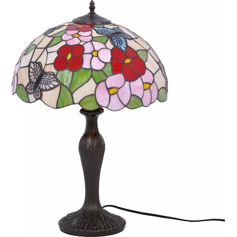 Grande lampada da tavolo Tiffany in vetro colorato con farfalle BUTTERFLY K-G161386 Kaja (1/5)