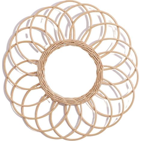 Mirror Rattan Wall Mount Round Makeup Mirror Bathroom Dressing Room 1 Piece (1/5)