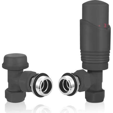 Robinets thermostatiques de radiateur (TRV), gris anthracite texturé, robinet d'angle, 15 mm, pour radiateurs de chauffage central, sèche-serviettes (1/4)