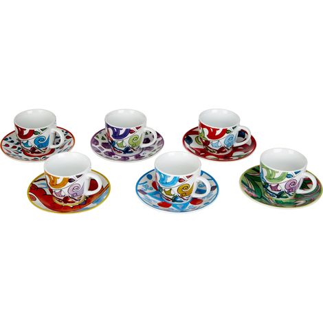 Excelsa Lisbona Set 6 Tazzine da caffè con Piattino, Porcellana, Multicolore (1/4)