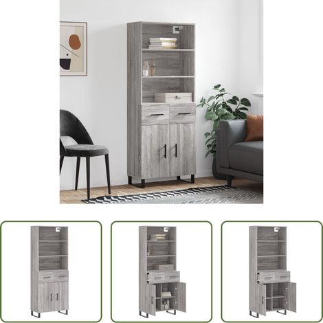 Holzwerkstoff - Highboard Grau Sonoma 69,5x34x180 cm Holzwerkstoff (1/5)