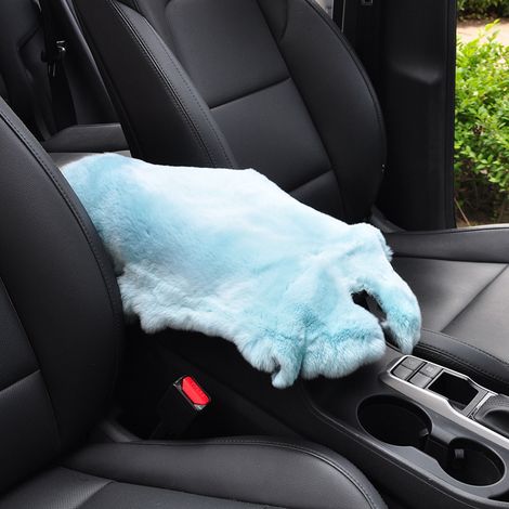 Coussins de siège auto, tapis d'accoudoir en fourrure de lapin pour l'hiver, tapis d'accoudoir intérieur, tapis d'accoudoir central, tapis d'accoudoir - bleu clair (1/3)