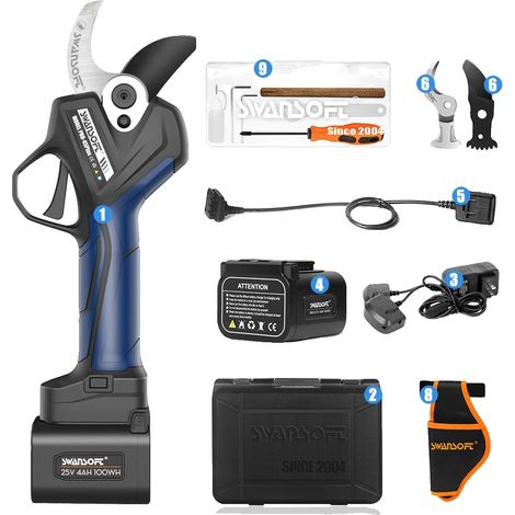 Tijeras de podar eléctricas, 25 V, 1150 W, diámetro de corte de 45 mm (1/2)