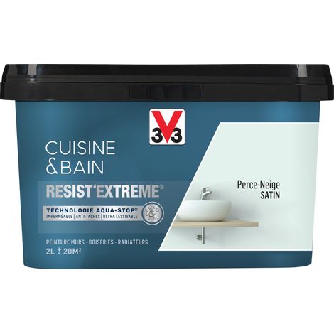 Peinture multi-supports monocouche Cuisine & Bain Resist'Extrême® V33 Perce Neige satin 2L