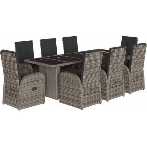 Maison Exclusive - 9-tlg. Garten-Essgruppe mit Kissen Grau Poly R (1/5)