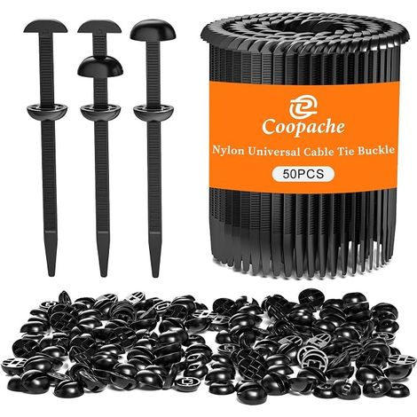 Coopache Paquete de 50 bridas universales de nailon para coche, resistentes, con clips de cremallera mejorados, para guardabarros, con parte superior en forma de cúpula móvil (Negro) (1/5)