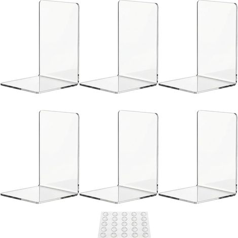 Lot de 6 serre-livres en acrylique transparent pour étagères, supports de livres pour étagère, butées de bbook, supports de livre pour maison, bureau, table, bibliothèque, supports de livres + 25 (1/4)