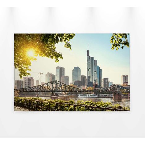 Tableau ville de Francfort pour salon | Tableau sur toile paysage ensoleillé | Tableau jaune et vert idéal pour style contemporain 0,9 x 0,6 m (1/5)