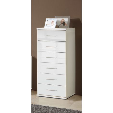 Commode à tiroirs, meuble de rangement coloris blanc cassé, blanc - Longueur 46 x Hauteur 106 x Profondeur 40 cm (1/3)