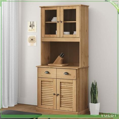 Buffet haut - VIGO - Bois de pin massif - Finition cire miel - Design à rabat (1/5)
