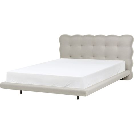 Bed Frame Beige Fabric Upholstery Tufted Headboard Slatted Base EU Double Size 4ft6 Metal Legs Modern Design SOULISSE (1/5)
