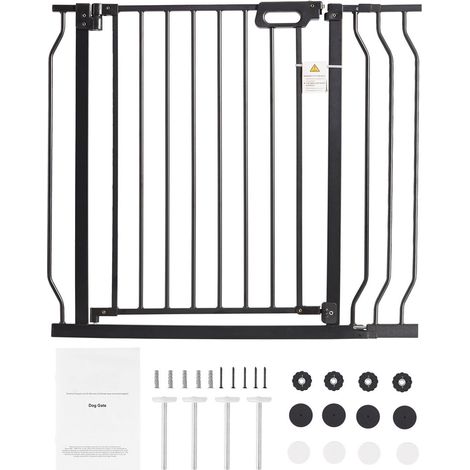 Barrière de sécurité bébé et animaux, 29,5"-37" extra large, 30" haut, pour escaliers et portes, passage facile, fermeture automatique, montage par pression ou mural, noir. (1/5)