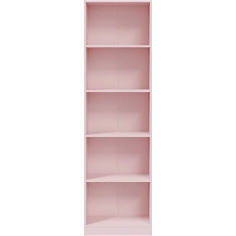 Loungitude – Bibliothèque étroite rose 180x52x25cm – 5 étagères amovibles en MDF – Pour rangement enfants – Style moderne (1/10)
