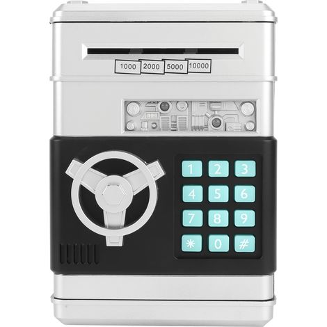Tirelire électronique simulant un distributeur automatique de billets avec mot de passe, boîte à monnaie pour pièces et billets, cadeau pour enfant (argent) (1/5)