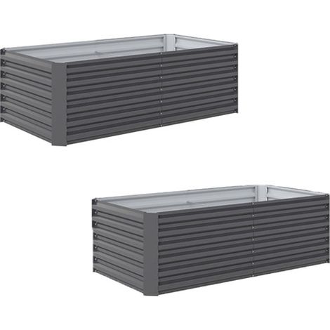 2er-Set hochbeet Metall 180 x 90 x 57,5 cm Tief Gartenbeet mit Offenem Boden Stützstange Dunkelgrau