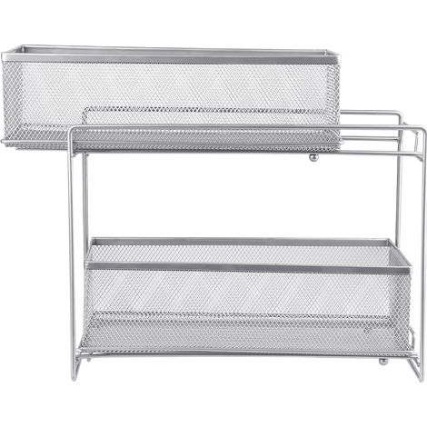 Skecten Cesta de almacenamiento de metal deslizante de 2 niveles, estante del cajón del armario de la cocina, almacenamiento debajo del fregadero de la cocina, para el gabinete de la encimera de la co (1/5)