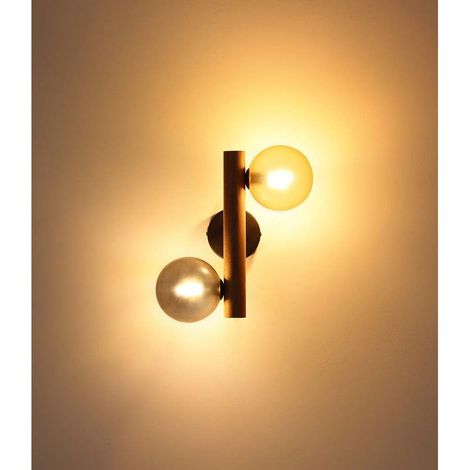 Applique murale lampe de couloir métal aspect bois noir globes verre H32cm (1/5)